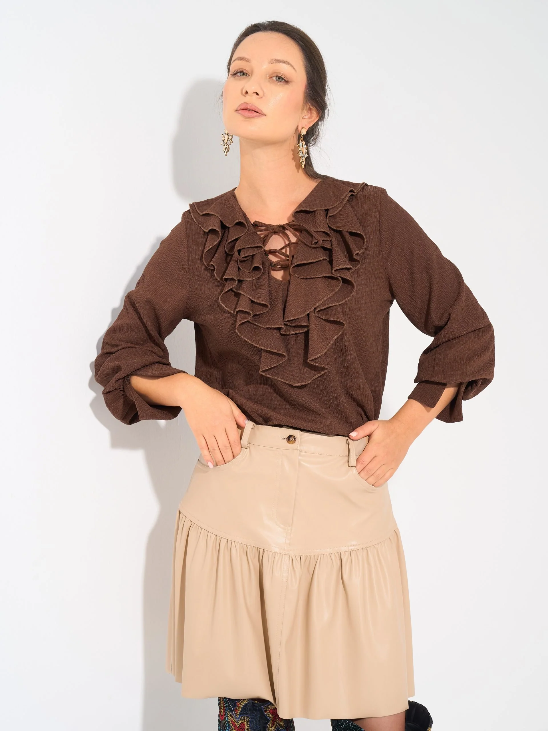 Faux Leather skirt | Beige - Image 3