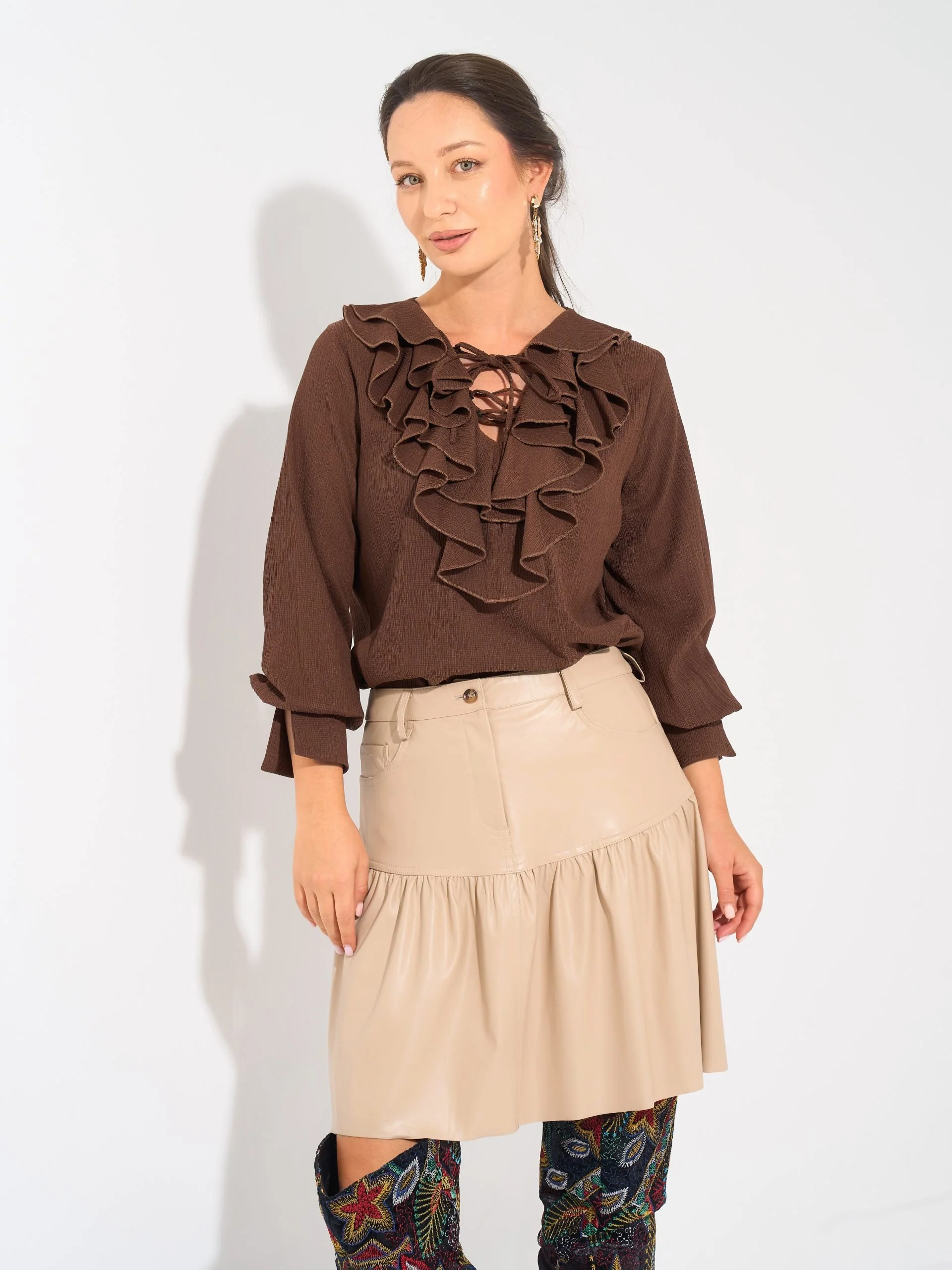 Faux Leather skirt | Beige - Image 5
